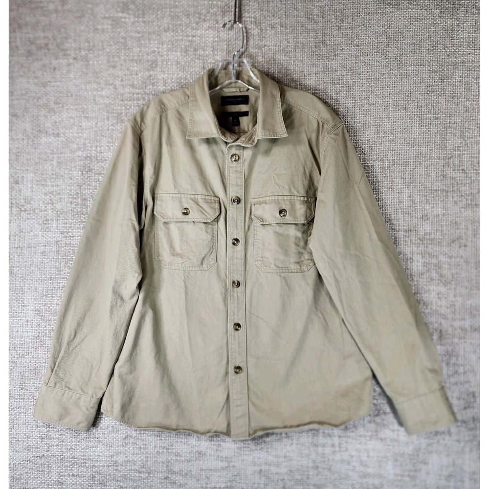 Banana Republic Standard Fit Soft Canvas Shirt Mens M Tan Heavy Weight Nice!